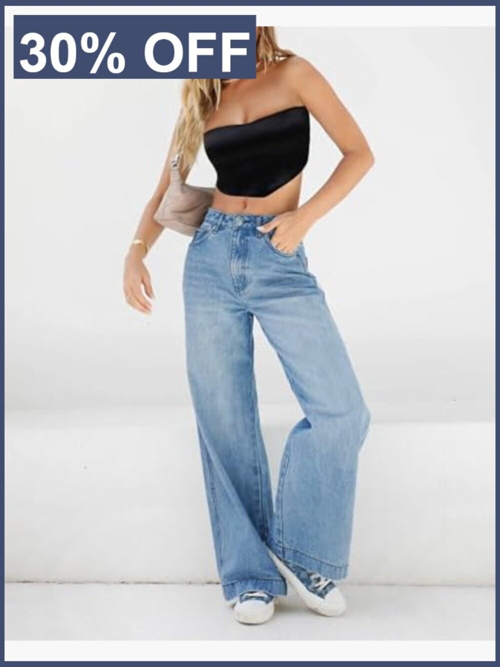 Distressed Wide Leg Jeans - Mid Rise Baggy Y2K Denim Trousers - Picture 2 of 7